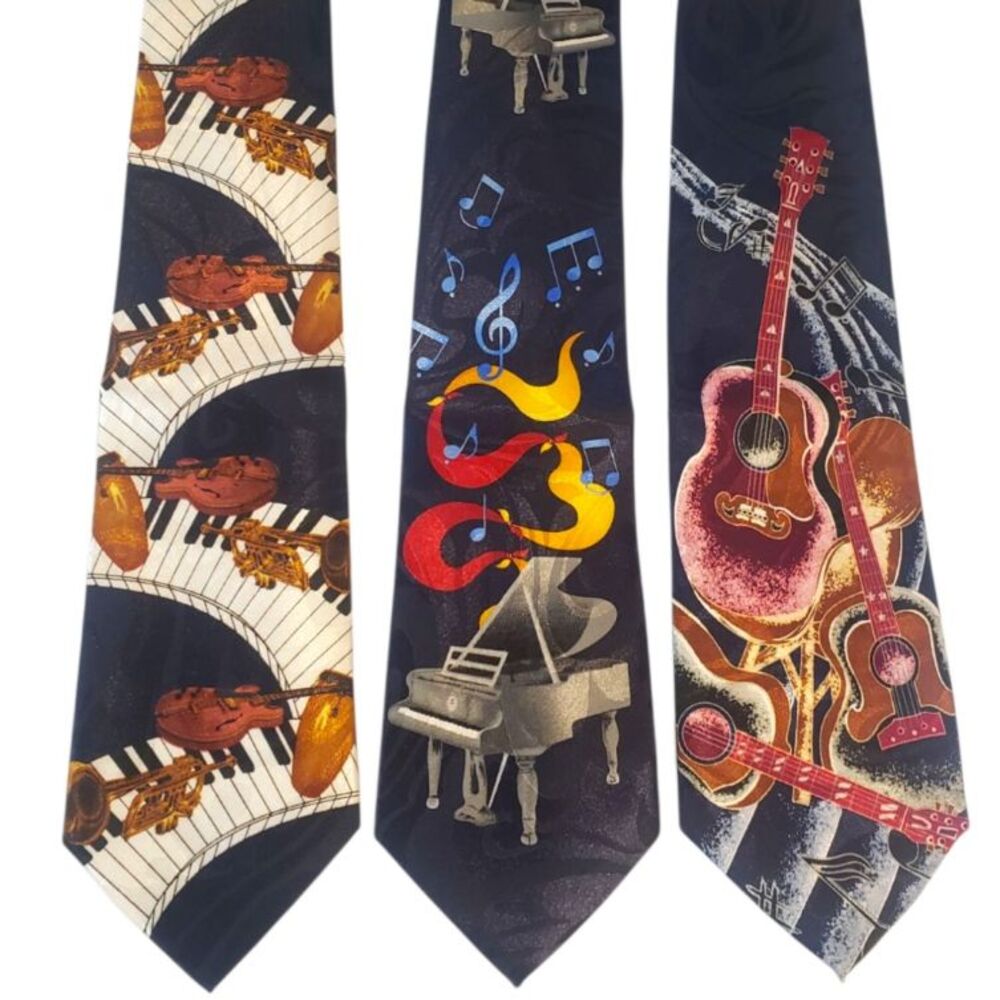 Grand Piano Keys Musical Instruments Guitar Novelty Neckties #35A - Lot of 3